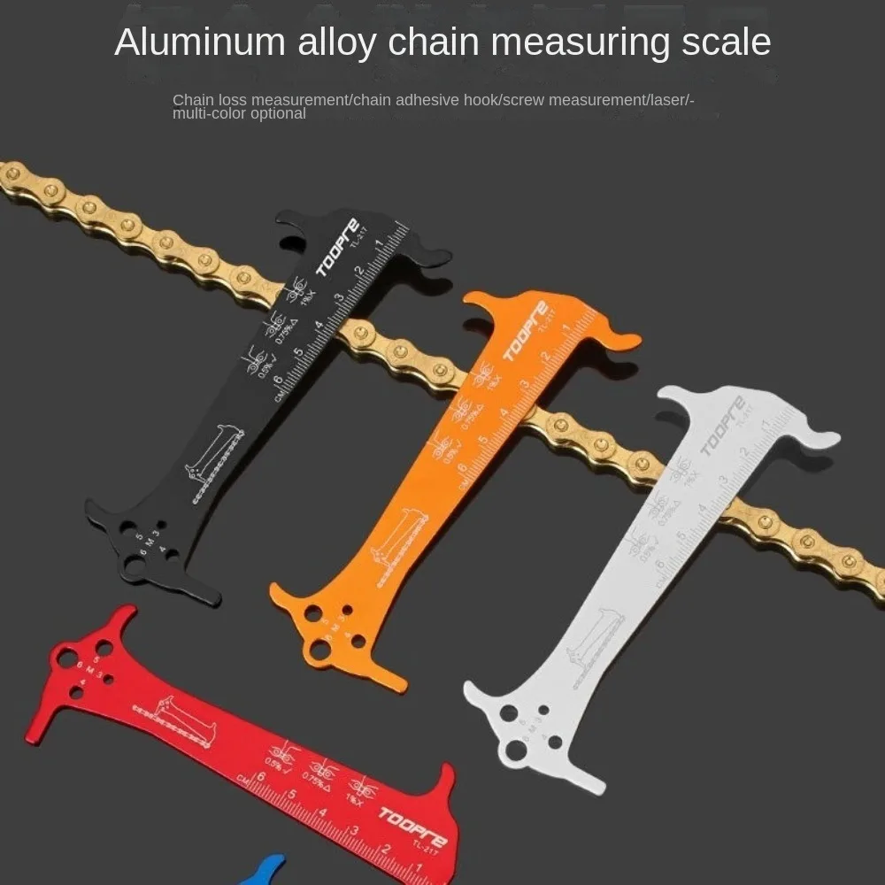 TOOPRE Bike Chain Checker Multi-function Screw Diameter Bike Chain Measuring Ruler Aluminum Alloy Bicycle Chain Wear Indicator