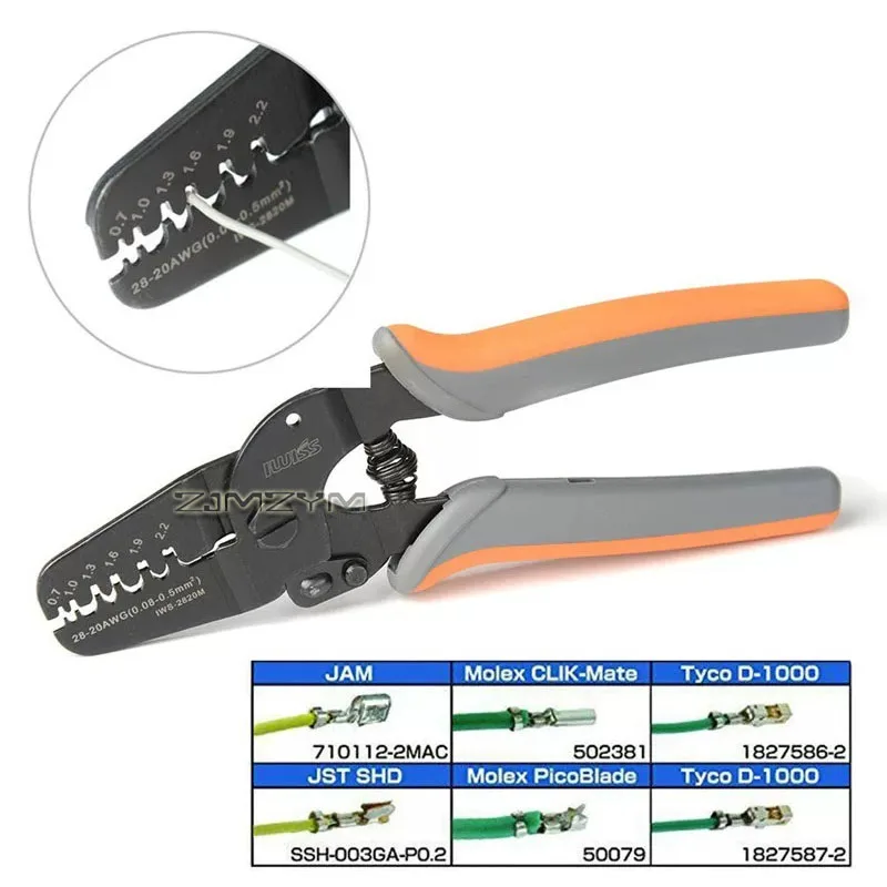 IWS‑2820M Open Barrel Crimping Pliers 28‑20 AWG Crimper for PH2.0 XH JST Molex Terminals for Electronics DIY FPV Drone Wiring