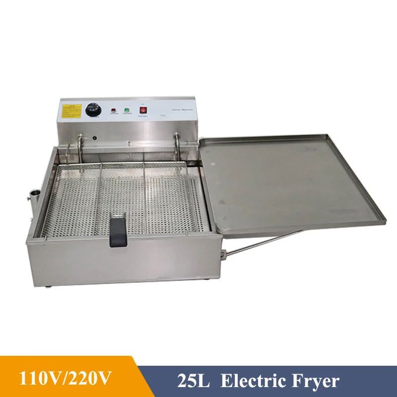 25L Capacity Electric Oil Fryer for Donuts Machine 3000W Commercial 304 Stainless Steel Donut Frying Machine