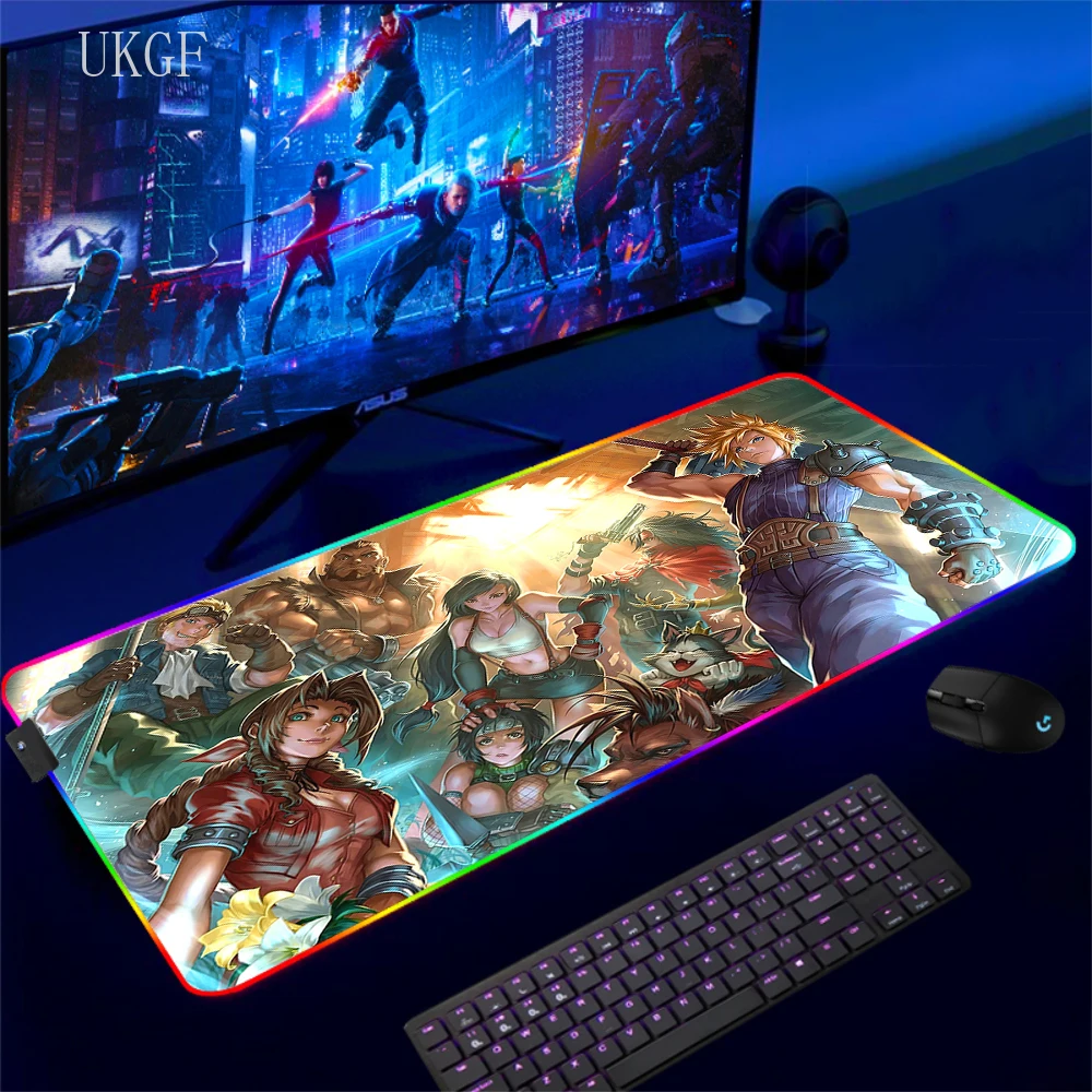 Hot Game Final Fantasy Mouse Pad RGB Mousepad Extended Mause Desktop Mat Luminous Big Desk Mat Backlit Size For E-sport Keyboard
