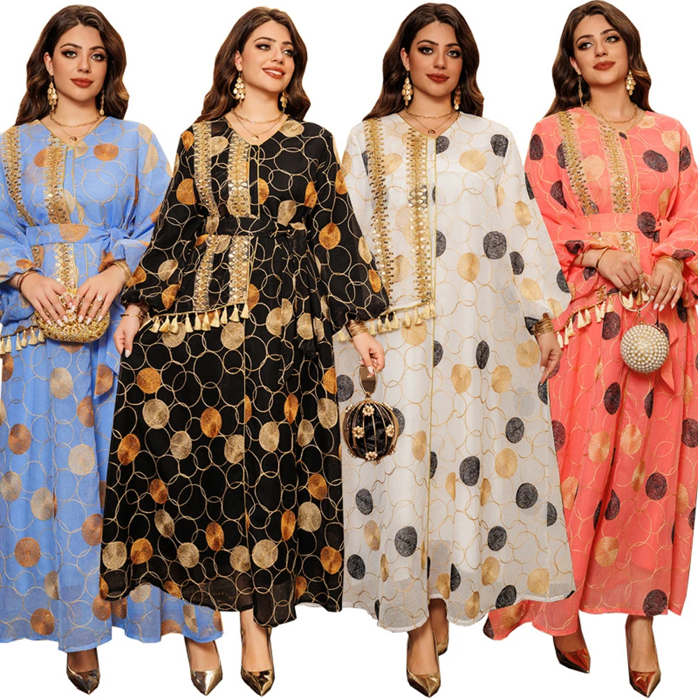 

S M L XL 2XL Black Blue White Arabian Dress Party Fashion Abaya Pakistani Ladies Dresses Prayer Clothing Woman Gulf Luxury Dubai