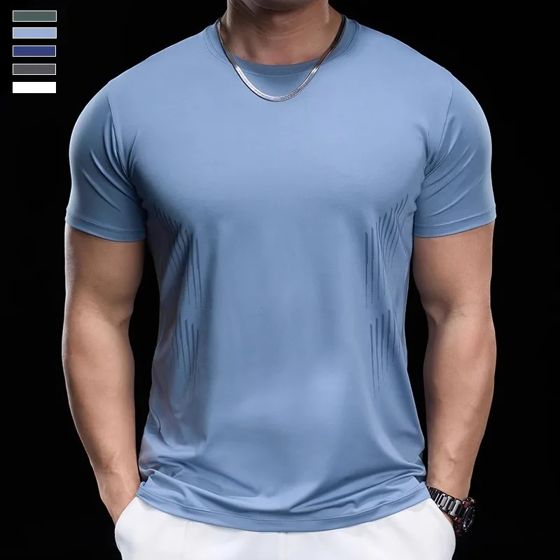 

2025 New Summer Men's Running Training Sports Gym Fitness Top Quick-drying High-elasticity Short-sleeved T-shirt Men