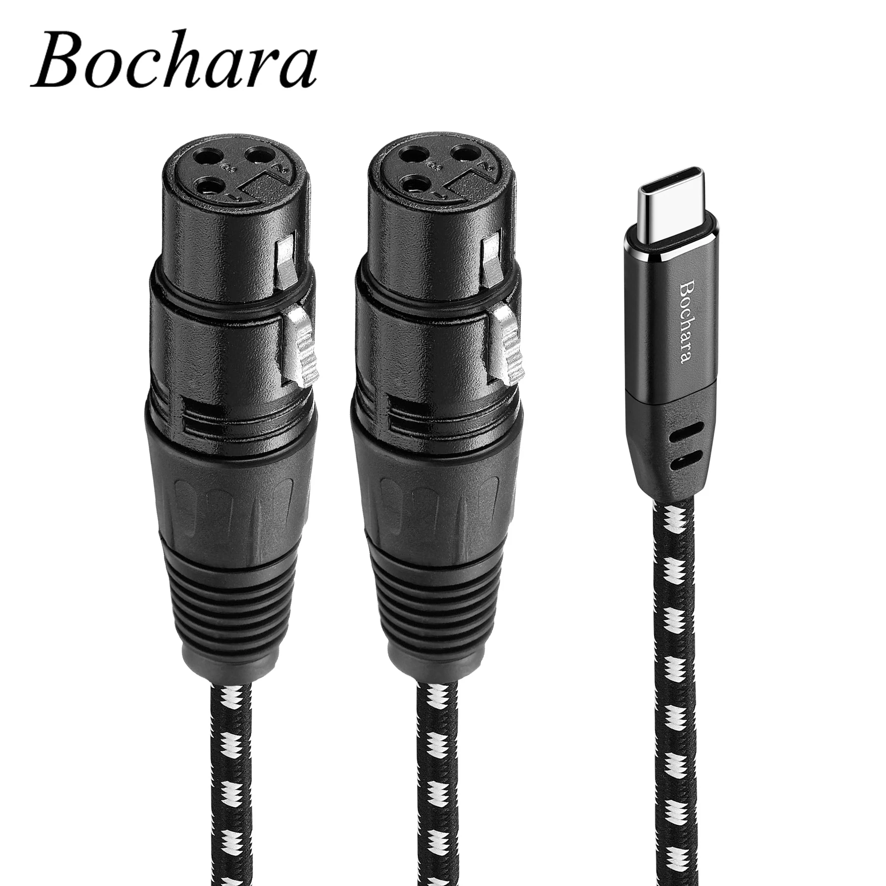 Bochara Braided Type C ถึง Dual XLR หญิง OFC เอาต์พุต/อินพุตสายสัญญาณเสียงชิปเซ็ตในตัวฟอยล์ + Braided Shielded 1.5m