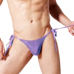 Tangas de renda com costas em T para homens, cor sólida, calcinha masculina, sexy G strings, cuecas de Tanga, lingerie, cuecas, 1pc