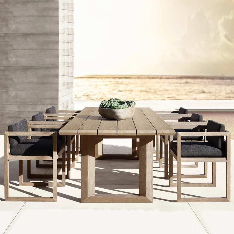 طاولات وكراسي خارجية محافظة من الخشب الصلب فناء حديقة في الهواء الطلق أثاث من خشب الساج فندق فيلا شرفة طعام خارجي