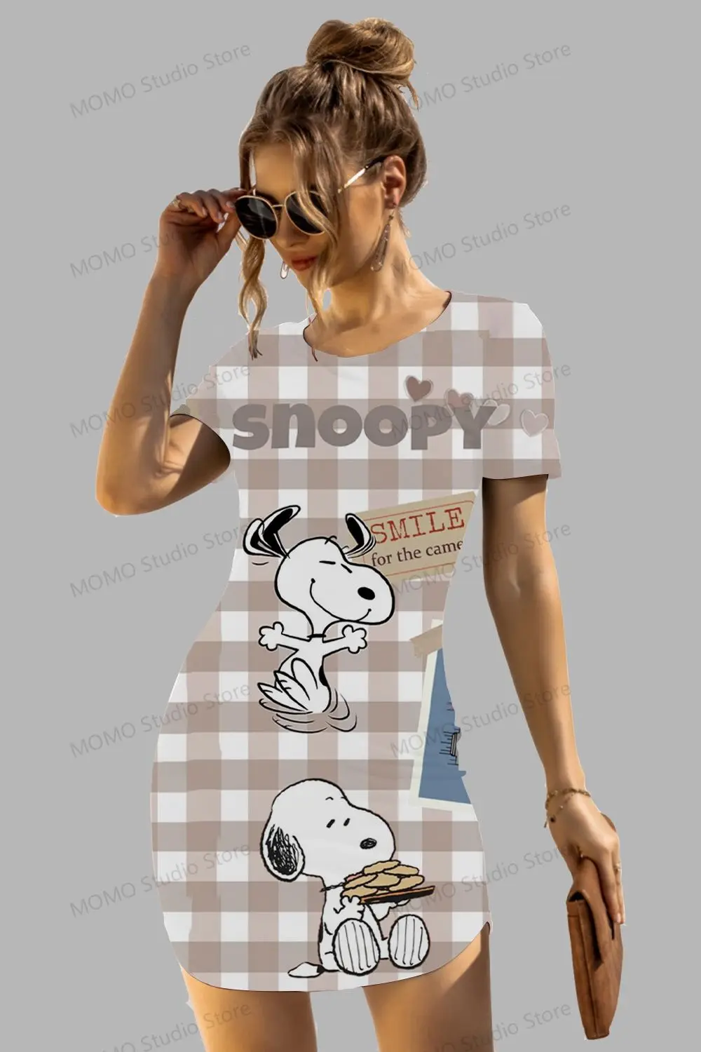 

Snoopy Women's Short Sleeve Hip Dresses Kawaii Summer New Dress Y2k Boho 2024 S-3XL O Neck Fashion Elegant Sexy 2024 Neck