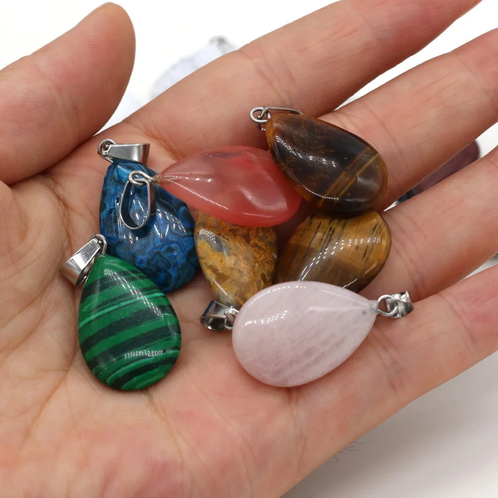 25PCS Wholesale Flat Drop Shape Natural Unakite Opal Sodalite Stones Pendant DIY Necklace Bracelet Earrings Jewelry Fashion Gift