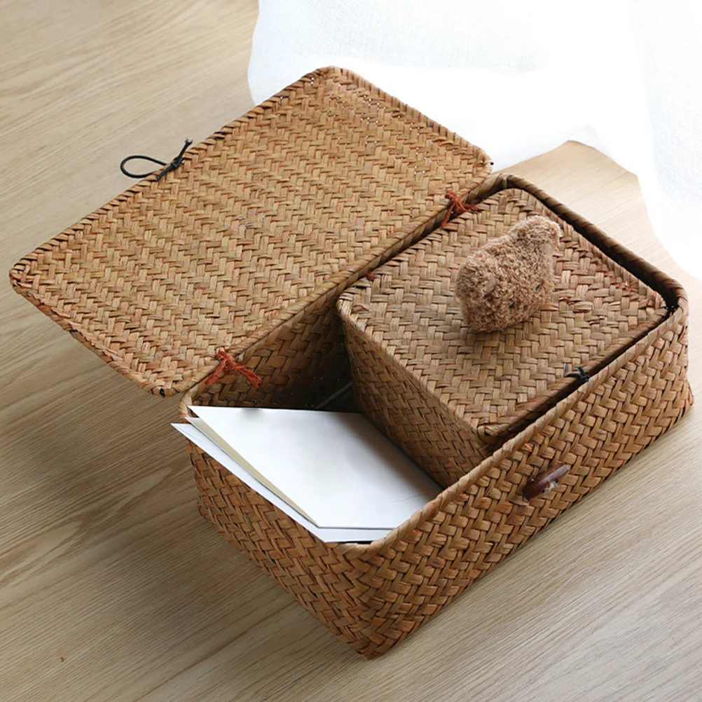 Creative Bear Straw Storage Box Desktop Woven Basket Container Gift Boxes Bins Rattan Household Organizer Sundry