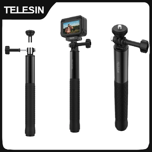 Imagen 1 del producto TELESIN-trípode de aluminio para palo de Selfie, soporte para GoPro Hero 13, 12, 11, 10, 9, 8, Insta360, DJI, Osmo, cámara de acción, monopié ligero