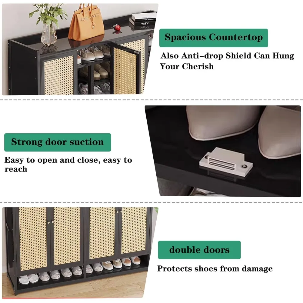 خزانة تخزين الأحذية المصنوعة من الخيزران مع أبواب لـ 40 زوجًا، رف منظم قائم بذاته مكون من 8 طبقات مع أرفف لإدارة الأحذية الفعالة
