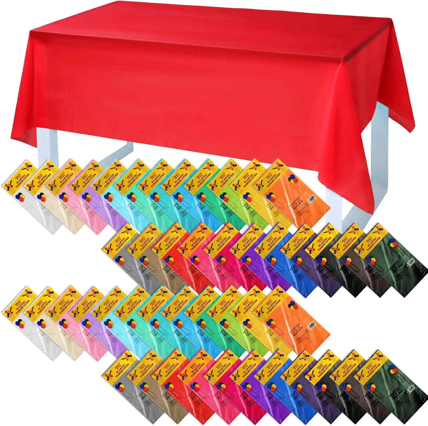 

46 Pack Colorful Plastic Tablecloths 54' x 72' Disposable Rainbow Table Cloths for RecTables