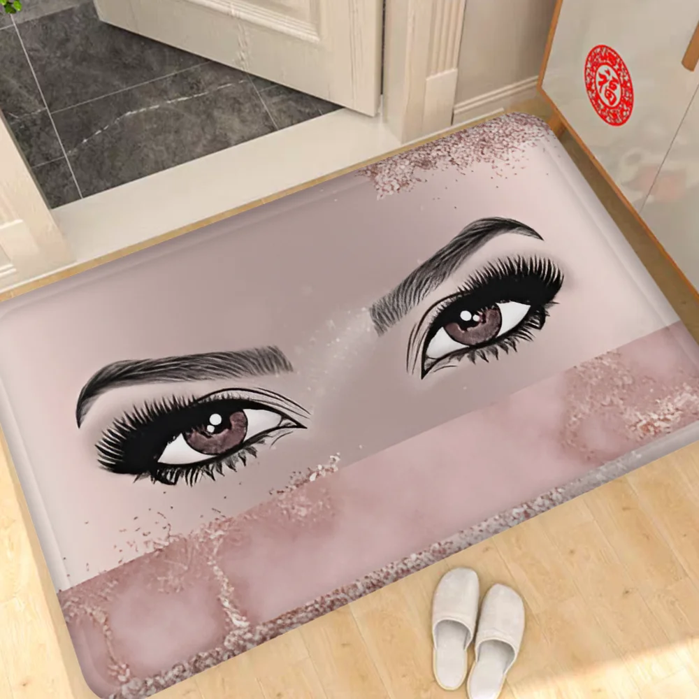 Rose Golden Glitter Eyelash Kitchen Mat Nordic Style Bedroom Living Room Doormat Home Balcony Anti-Slip Welcome Rug