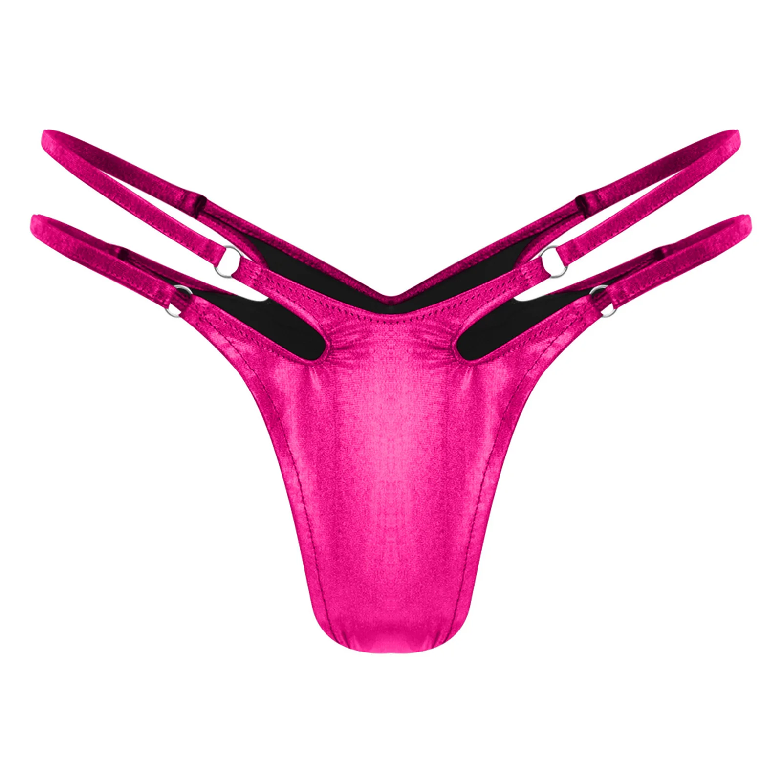 إمرأة لامعة معدنية صفيق ملابس داخلية بيكيني ملابس السباحة ملخصات سراويل O-خواتم الجوف خارج مزدوجة حزام السباحة ملخصات سراويل