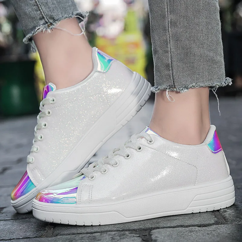 Glitzernde Tennis-Sneaker für Damen, floral, elegant, glitzernde Sneakers, Hochzeit, Braut, glänzender Pailletten-Schuh, modisch, lila, Freizeitschuhe, flach