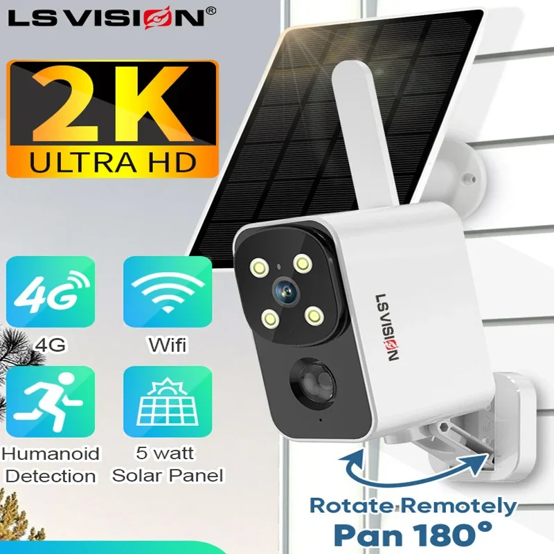 

LS VISION PTZ WiFi /4G SIM Camera Solar Outdoor Wireless Battery Powered Bullet Security Camera PIR Motion Alarm Two Way Audio