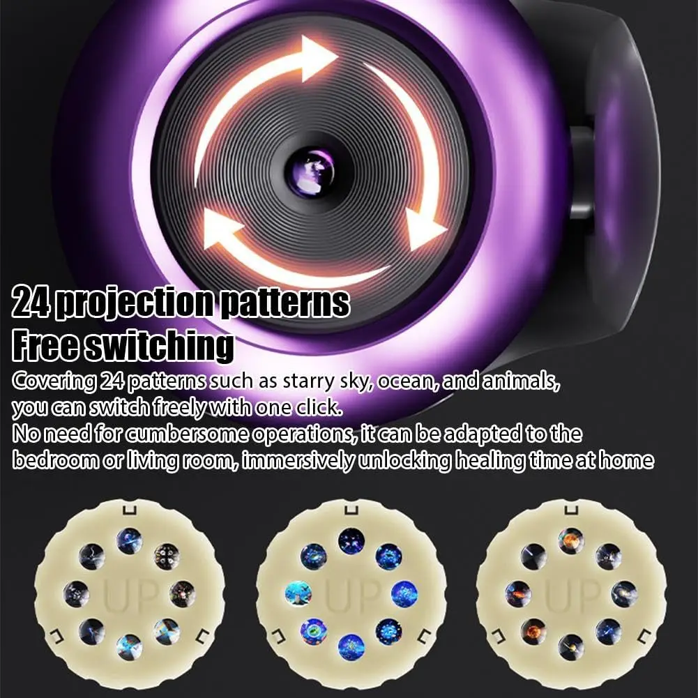 2026 Starry Ocean Galaxy Projector Night Light Auto Timer 24 Patterns 360° Rotatable Lamp with Sleep Sounds Kids Bedroom Decor G