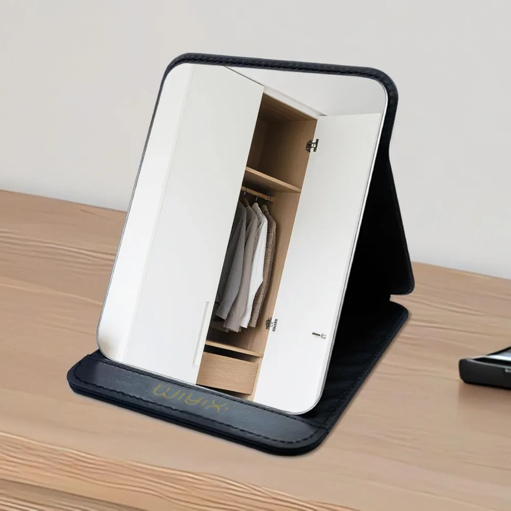 

Foldable Mirror, 8" × 6" Adjustable Angle Makeup Mirror with Stand, Black Small Mirror for Travel Camping, Makeup Mirror