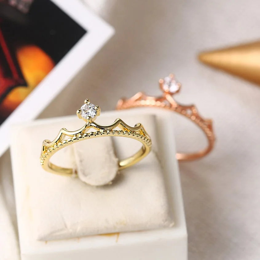 ZHOUYANG Rings For Women light Luxury Style Princess Crown Zircon Rose Gold Color Daily Party Finger Ring Fashion Jewelry R020
