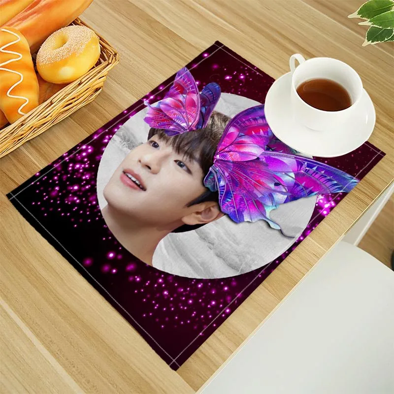 New Seungmin Print Linen Dining Table Mats Alphabet Kitchen Placemat 30X40cm Coasters Pads Bowl Cup Mat