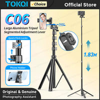 TOKQI Large Tripod 1.83m Stable Selfie Stick Segmented Aluminum Adjustable Pole for Live Video Outdoor Shoot with Remote Control
