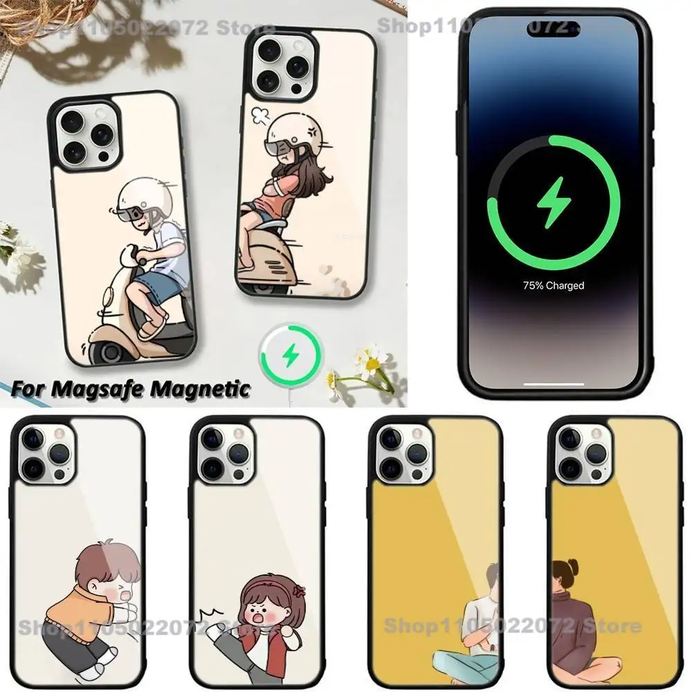 

For iPhone 17,12,11,14,13,15,16,Plus,Air,Pro,Max,E,Mini Cute Boy Gir Paired Couple Funny Magsafe Magnetic Frosted Phone Case