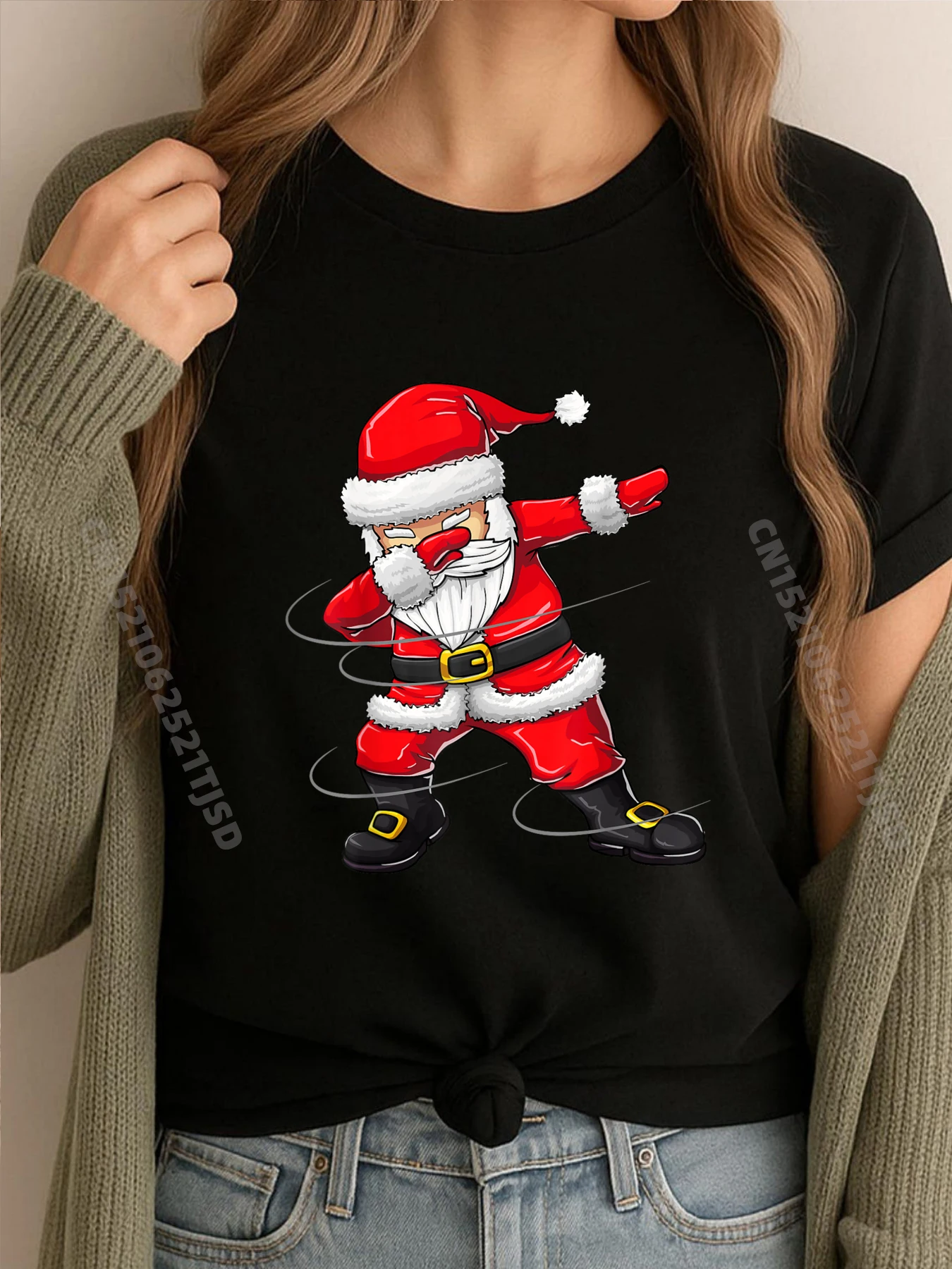 

Рождественская роскошная одежда с Санта-Клаусом для девочек, футболка с короткими рукавами, женская свободная футболка