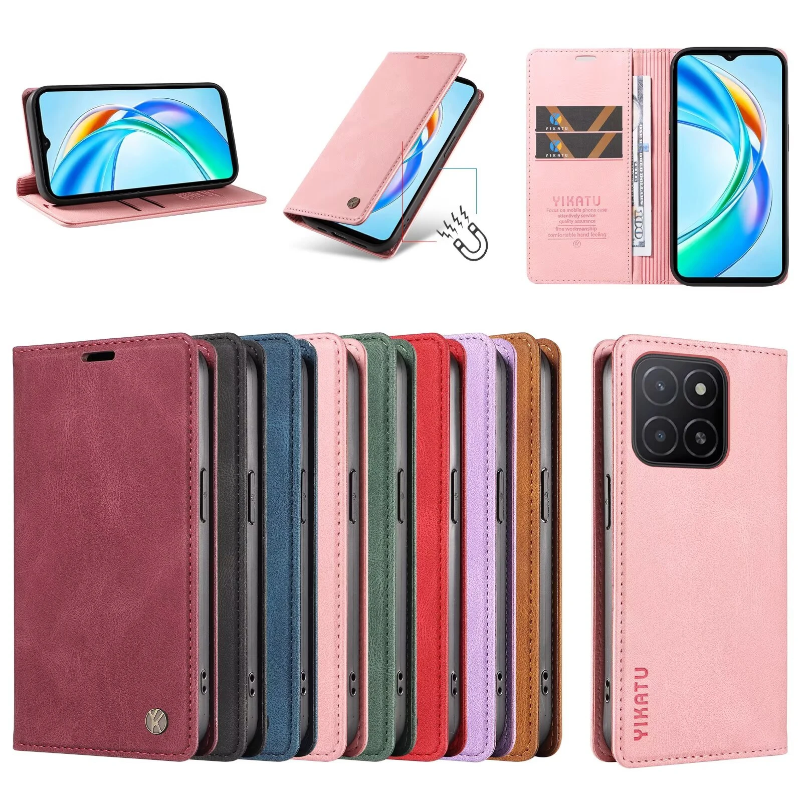 

Wallet Magnetic Skin friendly Card Slot Flip Leather Case For Huawei Honor 50 5G 20 20s Pro 10 9 8 Lite 8s 8A 7s 7A mini Cover