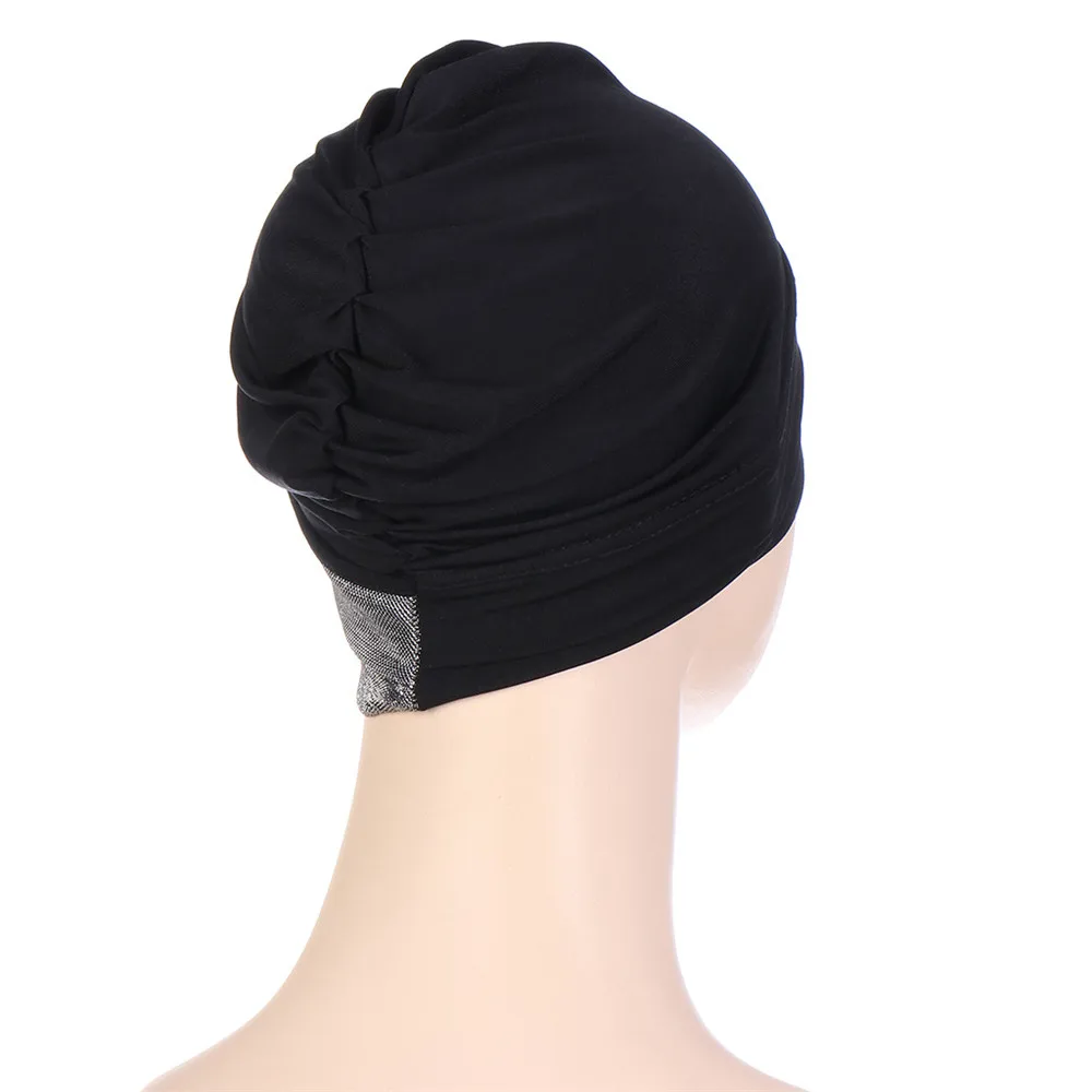 Gorro con purpurina brillante para Mujer musulmana, Hijab cruzado de la India, gorros de quimio, gorro elástico, pañuelo para la cabeza, bufanda interior, gorros para Mujer