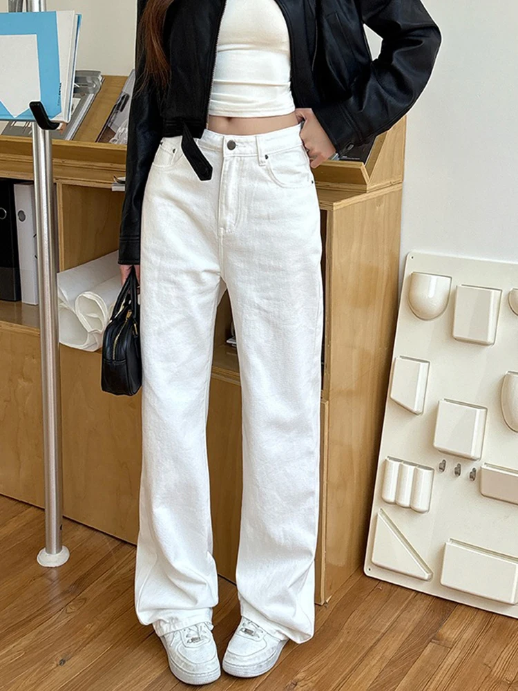 

Белые джинсы Y2K для женщин, с высокой талией, прямые, свободные, осенне-зимние, стройнящие, длинные, модные брюки