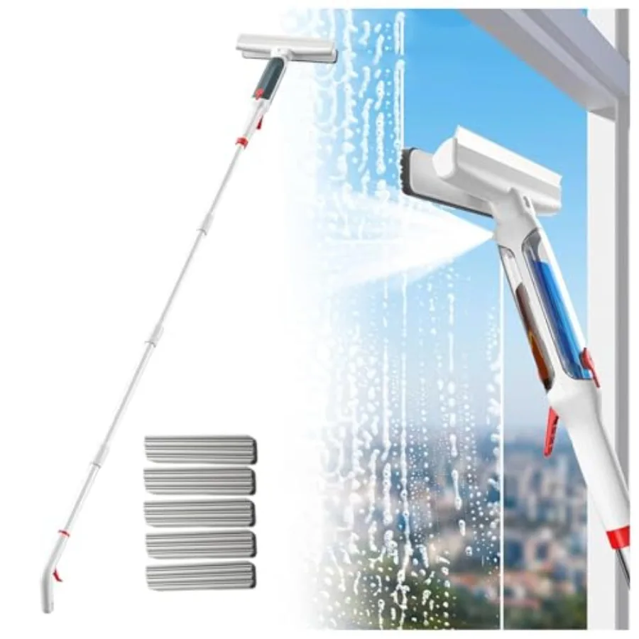

75'' Spray Window Squeegee with Extension Pole with 4-Section Extension Pole 4 in 1 Shower Squeegee for Glass Doors Glass Squee
