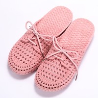 Lace Up Slippers Women Flat Sandals Summer Vacation Beach Shoes Daily Home Non Slip Soft Slippers Ladies Sandalias Mujer