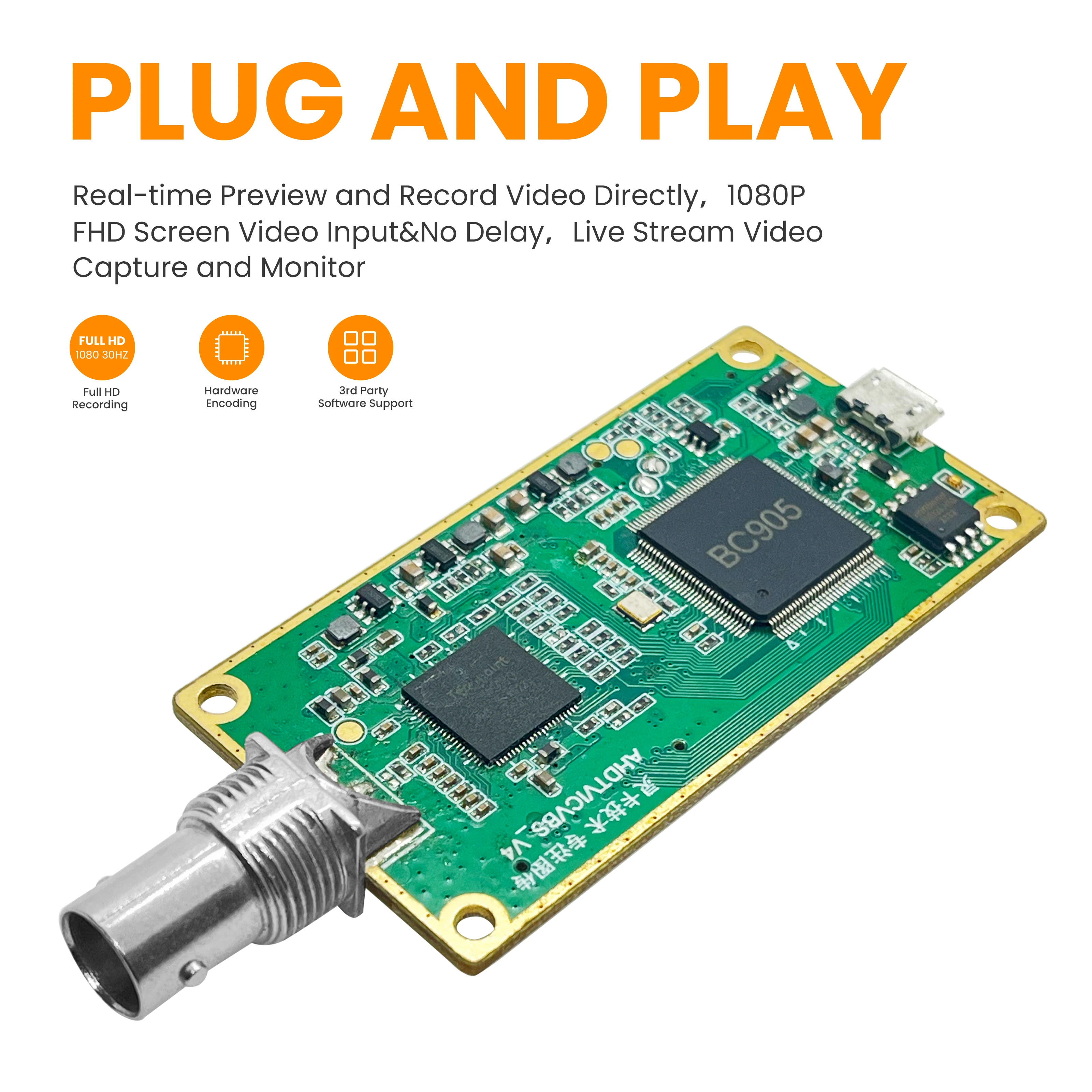 LCC261 1080P60 CVBS TO USB Capture Card H.264 Encoder,CVBS/AHD/CVI/TVI TO UVC/USB,CVBS2UVC,H264&MJPEG Two Streams Encoder,BNC