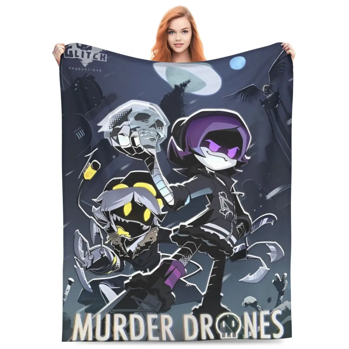 Soft Warm Blankets Picnic Robot Murder Drones V Uzi Throw Blanket Flannel Bedspread For Living Room Novelty Sofa Bed Cover