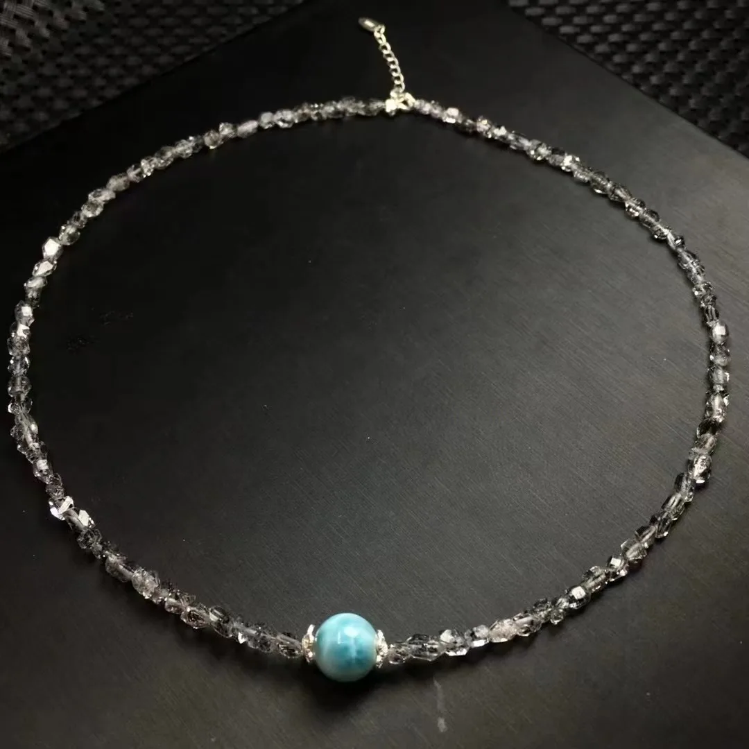 Unit One Piece With Good Sale Natural Larimar Crystal Healing Ball Pendant With Herkimer Diamond Chain For Gift