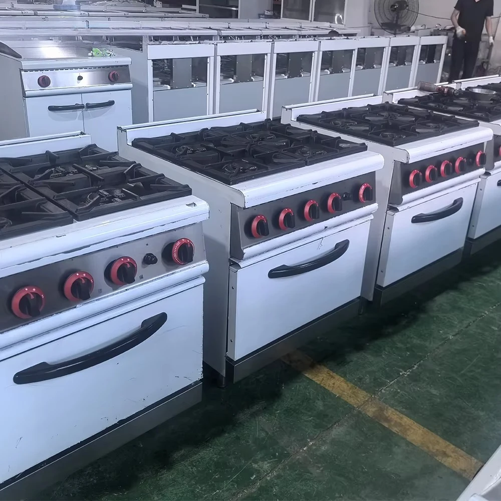 Commercial Gas Four Head Stove with Oven Energy Saving Mode Easy to Clean Dual Fuel Stainless Steel