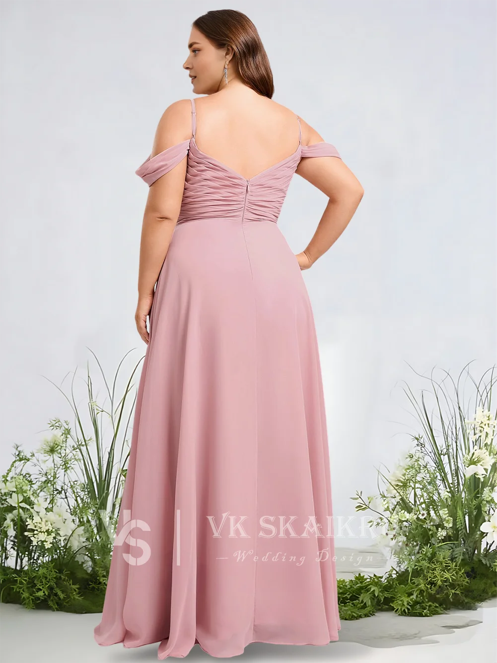 A Elegant Lavender Bridesmaid Dresses Wedding A-Line Cold Shoulder Floor-Length Chiffon Gowns Cocktail Guest Evening Party Dress