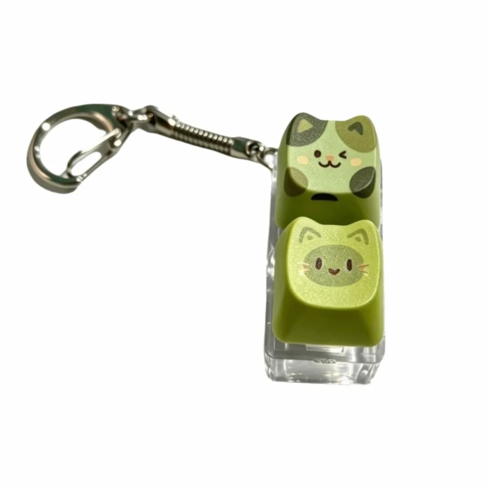 Cartoon Cat Mechanical Keychain Fidget Green Key Keyboard Keys Clicker Keychain Creative Fashion Keyboard Fidget Pendant