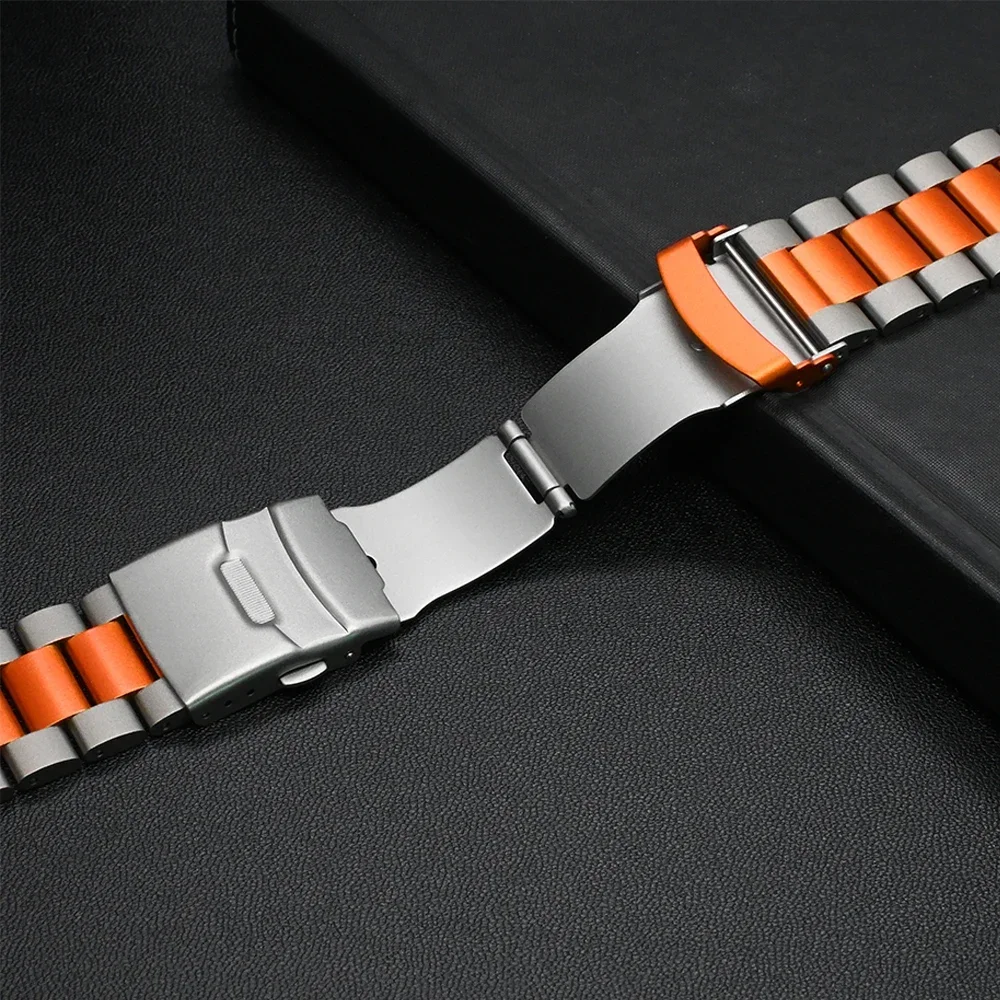 Luxury Titanium Orange Band for Apple Watch Ultra 2 49mm 42 44mm 45mm Business Bracelet for iWatch Series 9 8 7 6 5 4 3 se Strap