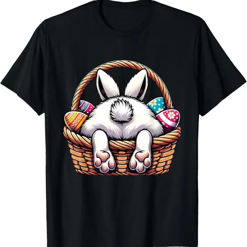 Camiseta para el Día de Pascua con diseño de conejito y cesta para la búsqueda de huevos de chocolate