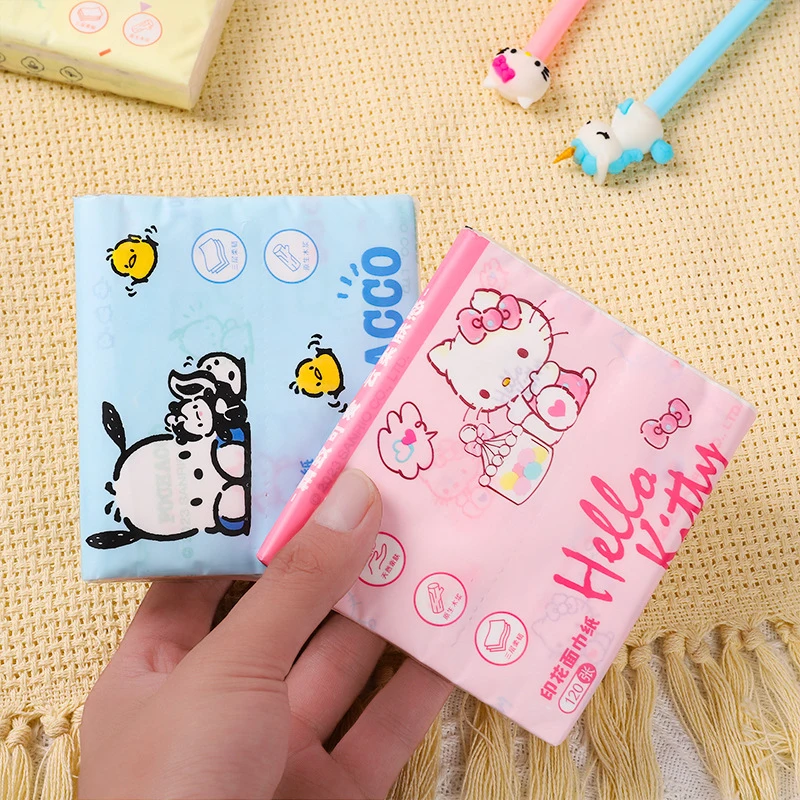 40pcs Sanrio Tissue Kawaii Hello Kitty Pochacco Cartoon Printed Handkerchief Cute Girl Portable Toilet Paper Girly Birthday Gift