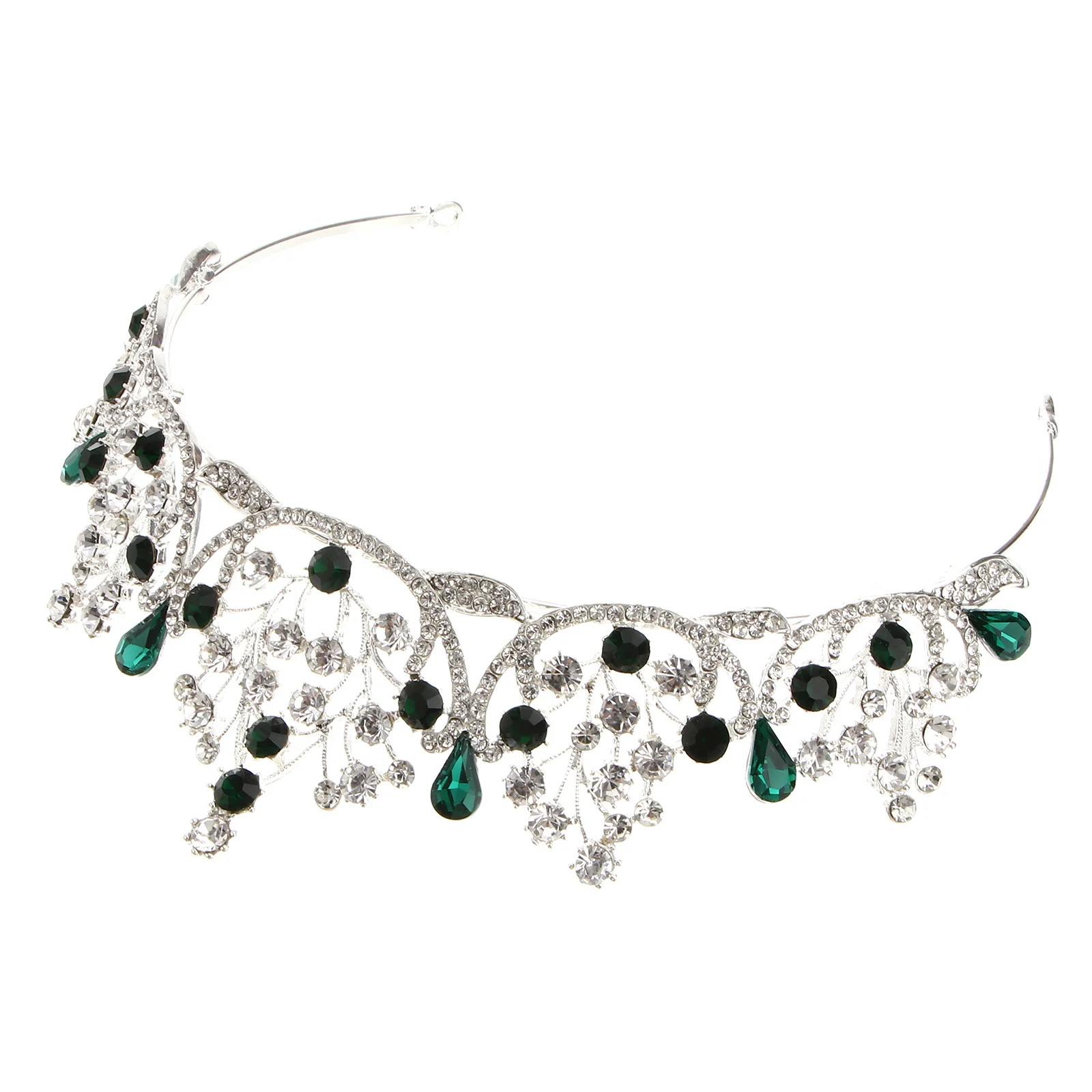 

Rhinestone Crown Bride Wedding Headdress Fashion Headwear For Women Party Prom Photography Accessories Silver Green