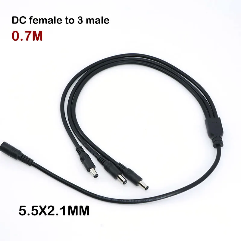 5pcs 0.7m 18awg DC female to 3 way male power Supply Splitter extend Adapter Cable 1 Female to 3 Male connector CCTV 70cm P1