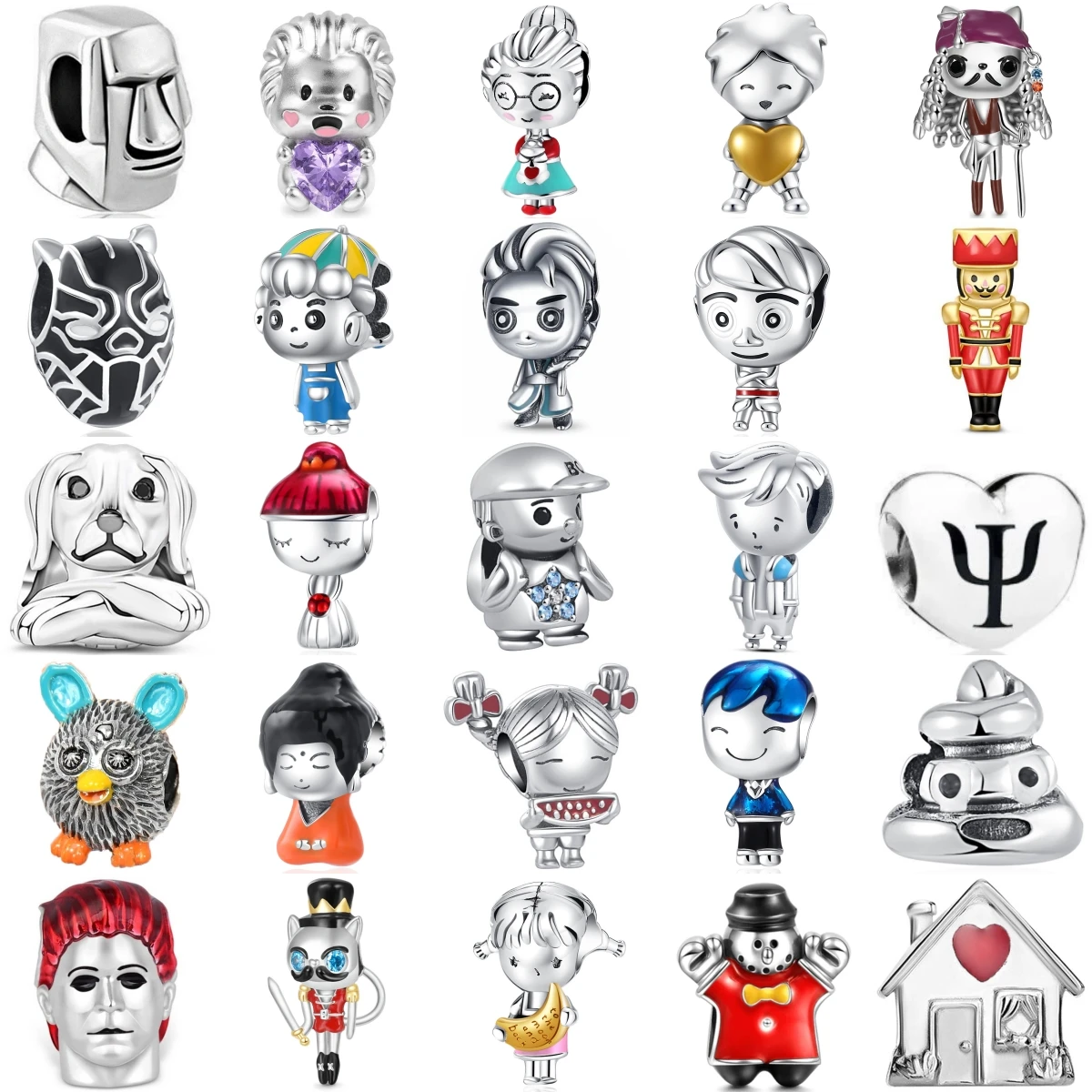 

925 Sterling Silver Cartoon Character Charm Beads Cute Doll Figure Animal Mask Nutcracker House Photo Women Jewelry Gift