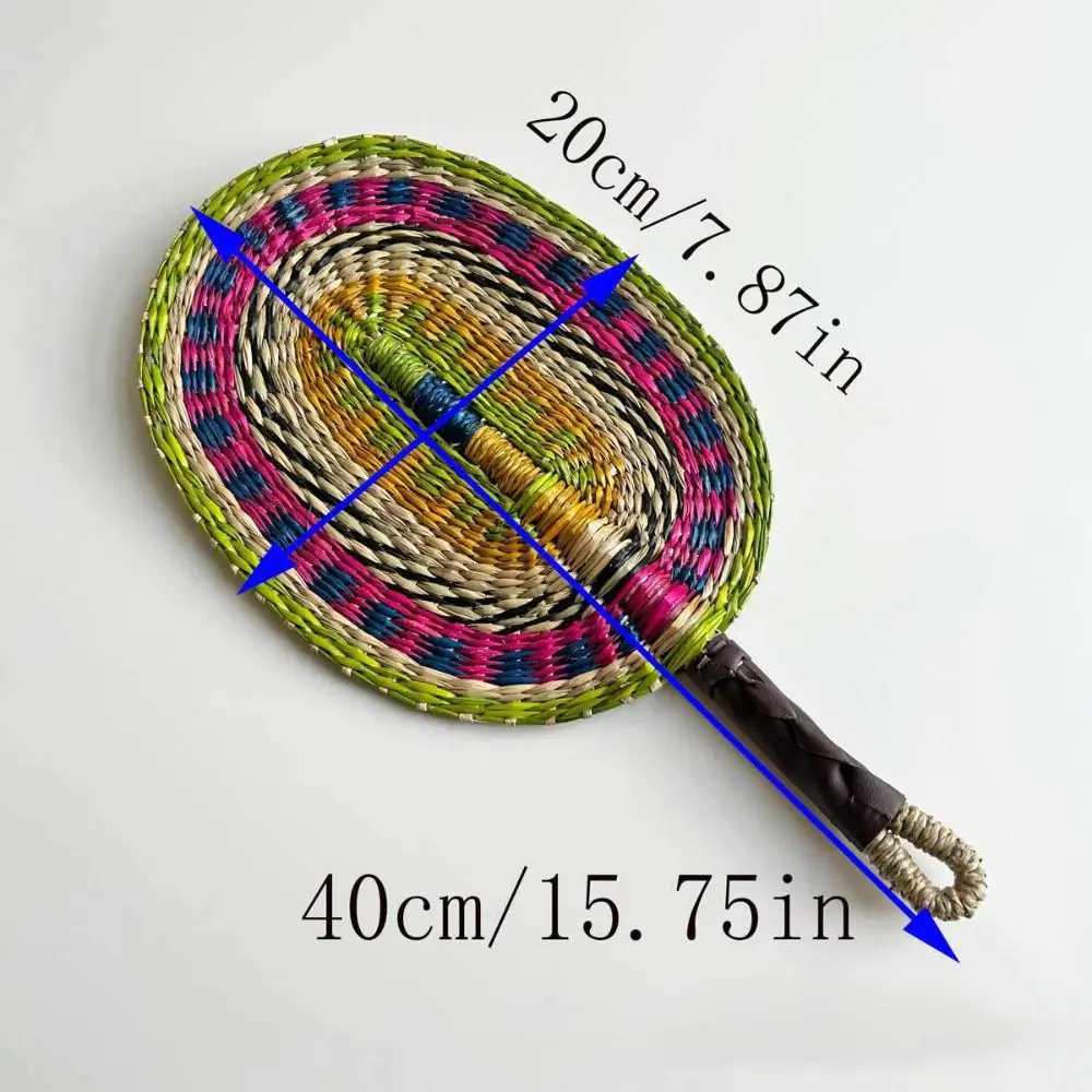 

Colorful Striped Patterns Seagrass Woven Fan Vintage Bohemian Hand Braided Fan Lightweight Natural Cattail Fan Home Decoration