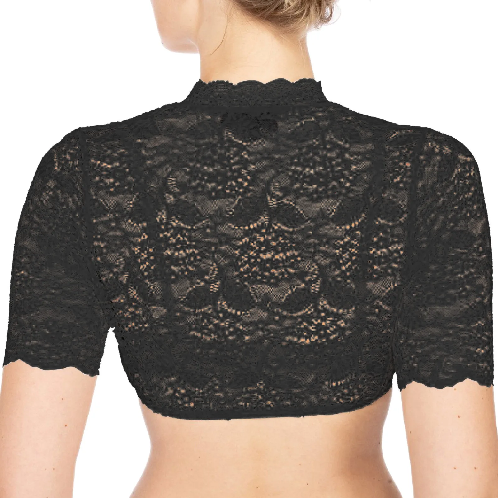 Plus Size Women's Elegant Lace Dirndl Blouse Sexy Hollow Out Shirts Tops And Blouses For Oktoberfest See-Through Wrap Crop Top