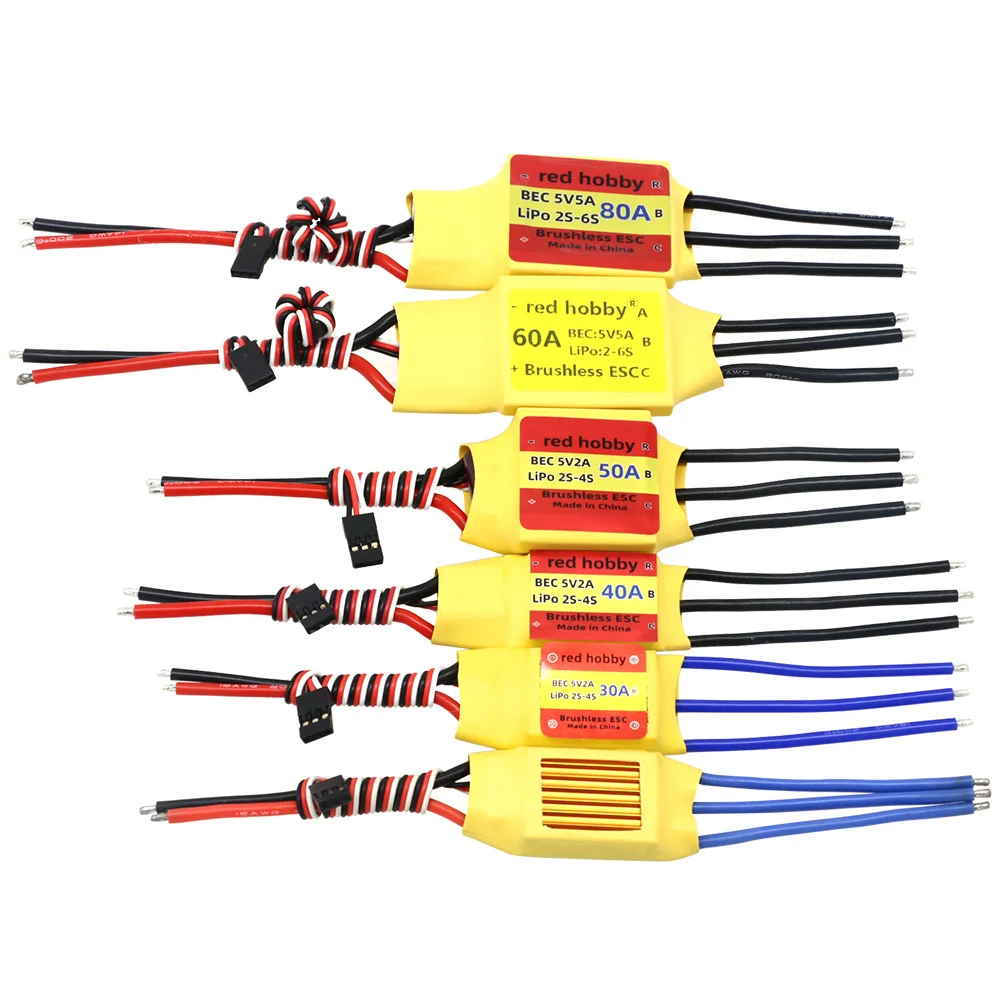 Redhobby Rc 20A 30A 40A 50A 60A 80A ESC Brushless Motor Speed Controller ESC with Heat Sink for Rc Drone Helicopter Airplane Car