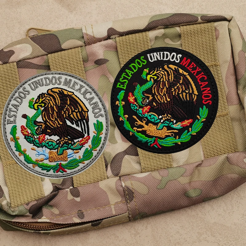 Mexico Flag Skull Embroidered Patch IR Reflective Mexican Tactical Army Hook National Eagle Applique
