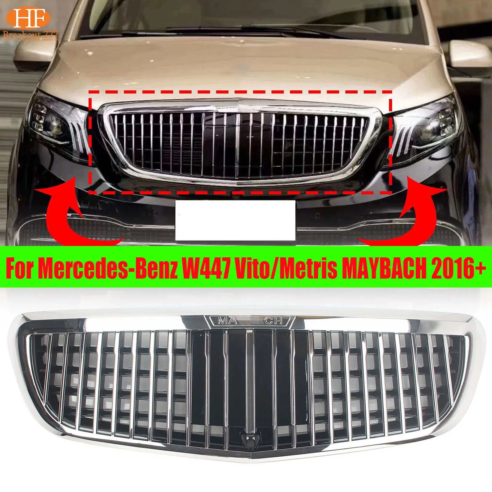 Chrome Car Front Bumper Grille With Camera Hole Radiator Hood Grill For Mercedes-Benz W447 Vito/Metris MAYBACH 2016+