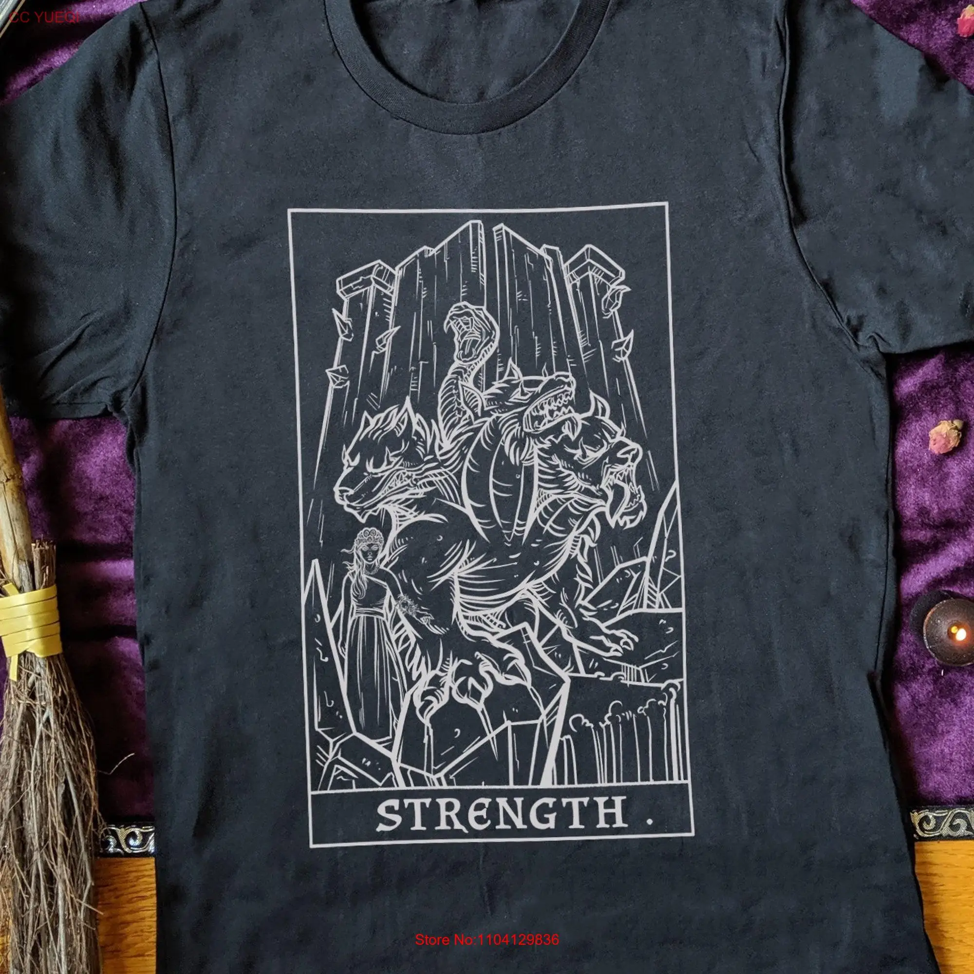 Strength Tarot Card T Shirt Persephone Cerberus Greek Mythology Gothic Horror Halloween Witchcraft Clothing