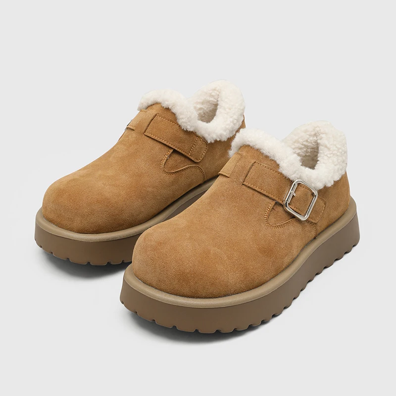 Men Warm Woolen Cotton Shoes Belt Buckle Height Increasing Anti Slip Comfort High-end Winter Plush Big Head Snow Boots